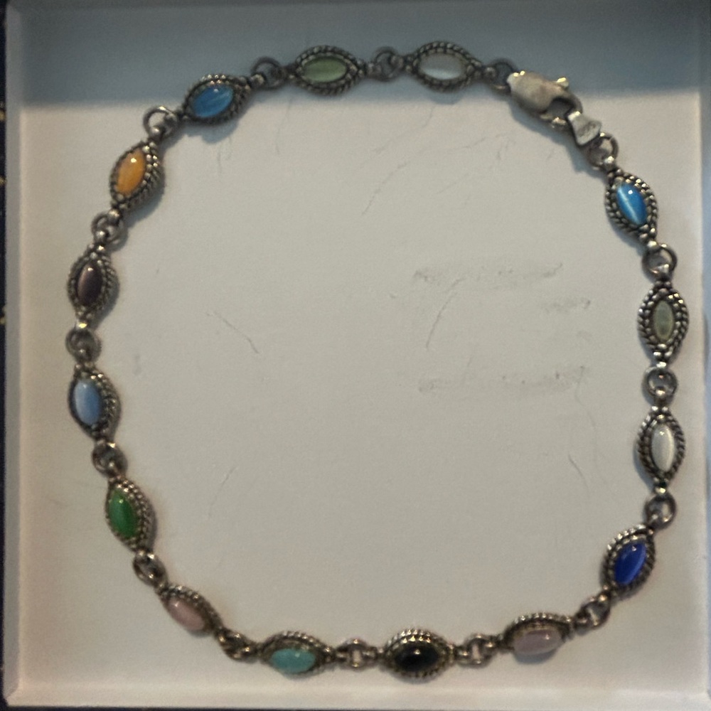 Silver 925 ankle bracelet multicolor gemstones
